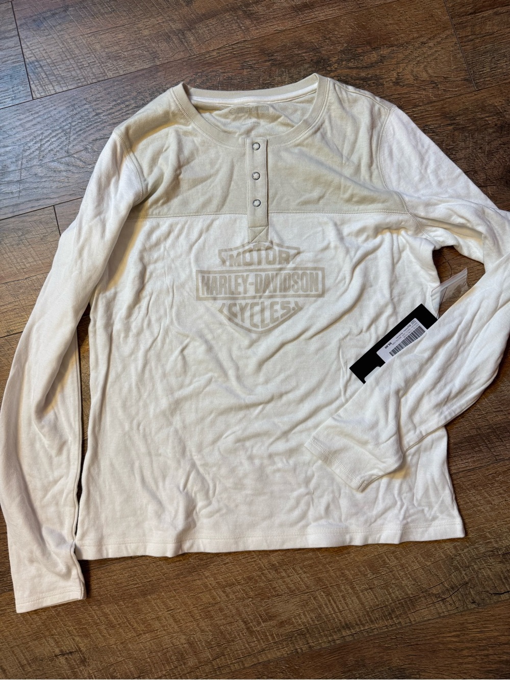 Harley-Davidson Cream Long Sleeve Henley Shirt with Subtle Logo